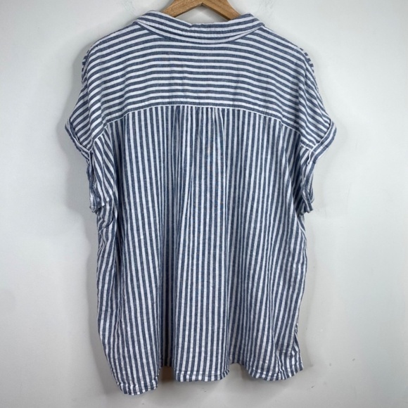 ORVIS Linen Top XXL Short Sleeve Stripe Button Up Coastal Beach Preppy Nautical - Picture 6 of 11